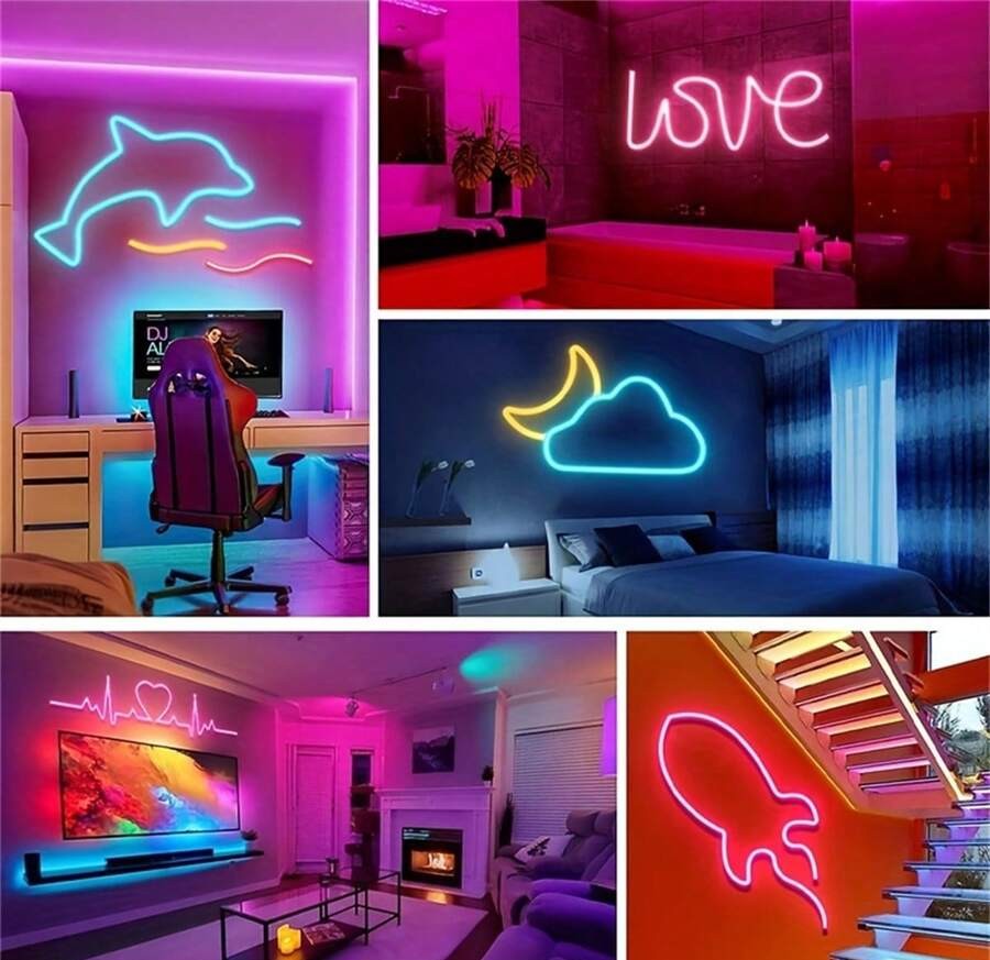 鮮豔 RGB LED 霓虹燈條 - 44 鍵遙控器、可彎曲、USB 供電、可變色氛圍燈,適用於臥室與戶外裝飾,安裝簡單、節能耐用,房間裝飾用品、家居裝飾品、臥室裝飾、生日