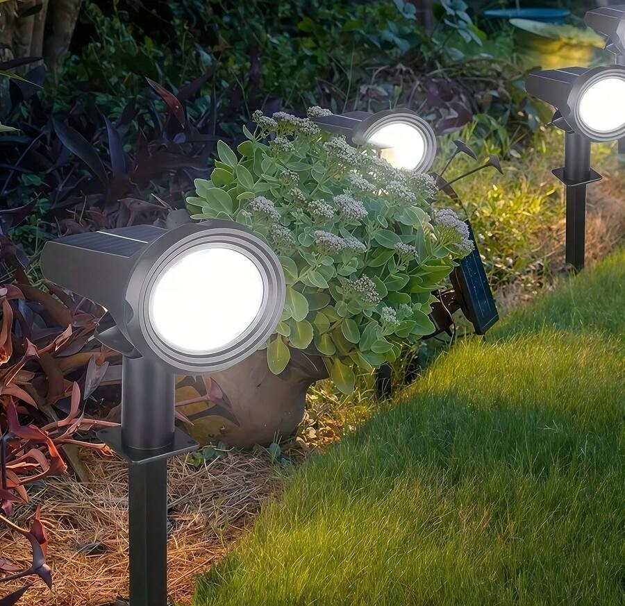 1/2件組太陽能戶外燈,附光感器,10 LED 白光/暖光/彩色光,嵌入式小徑草坪燈,多功能可拆卸壁燈,3種照明模式,戶外花園裝飾太陽能園藝燈,內建可充電電池太陽能板充電,適合庭院、小徑、花園、露營、露台
