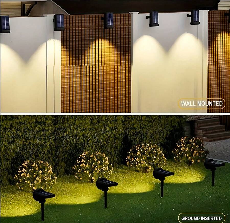 1/2件組太陽能戶外燈,附光感器,10 LED 白光/暖光/彩色光,嵌入式小徑草坪燈,多功能可拆卸壁燈,3種照明模式,戶外花園裝飾太陽能園藝燈,內建可充電電池太陽能板充電,適合庭院、小徑、花園、露營、露台