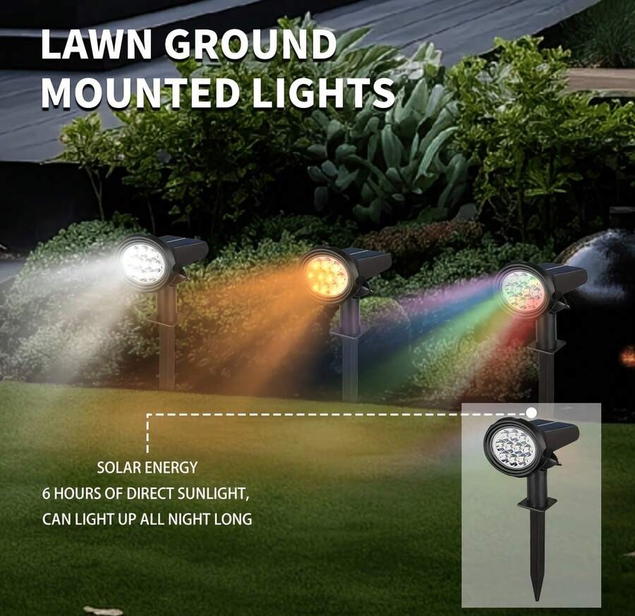 1/2件組太陽能戶外燈,附光感器,10 LED 白光/暖光/彩色光,嵌入式小徑草坪燈,多功能可拆卸壁燈,3種照明模式,戶外花園裝飾太陽能園藝燈,內建可充電電池太陽能板充電,適合庭院、小徑、花園、露營、露台
