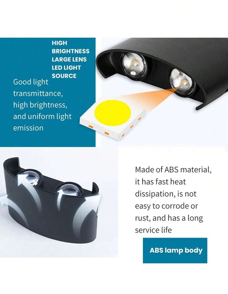 1 件宽电压 85V-265V LED 6 灯暖白椭圆双面壁灯,户外洗墙灯,背景墙过道装饰灯,适用于花园围栏和小路装饰