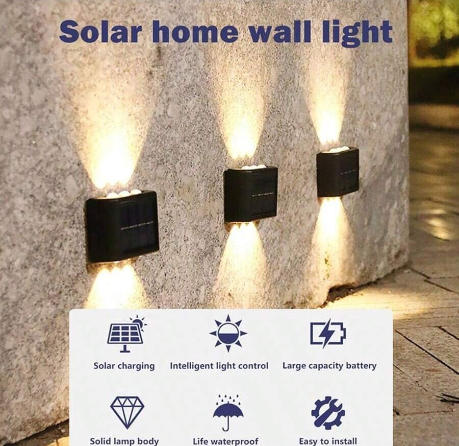 2件組太陽能壁燈，多LED雙排燈，暖光閃爍燈，裝飾氛圍燈，花園街道燈，戶外走廊燈與桌燈