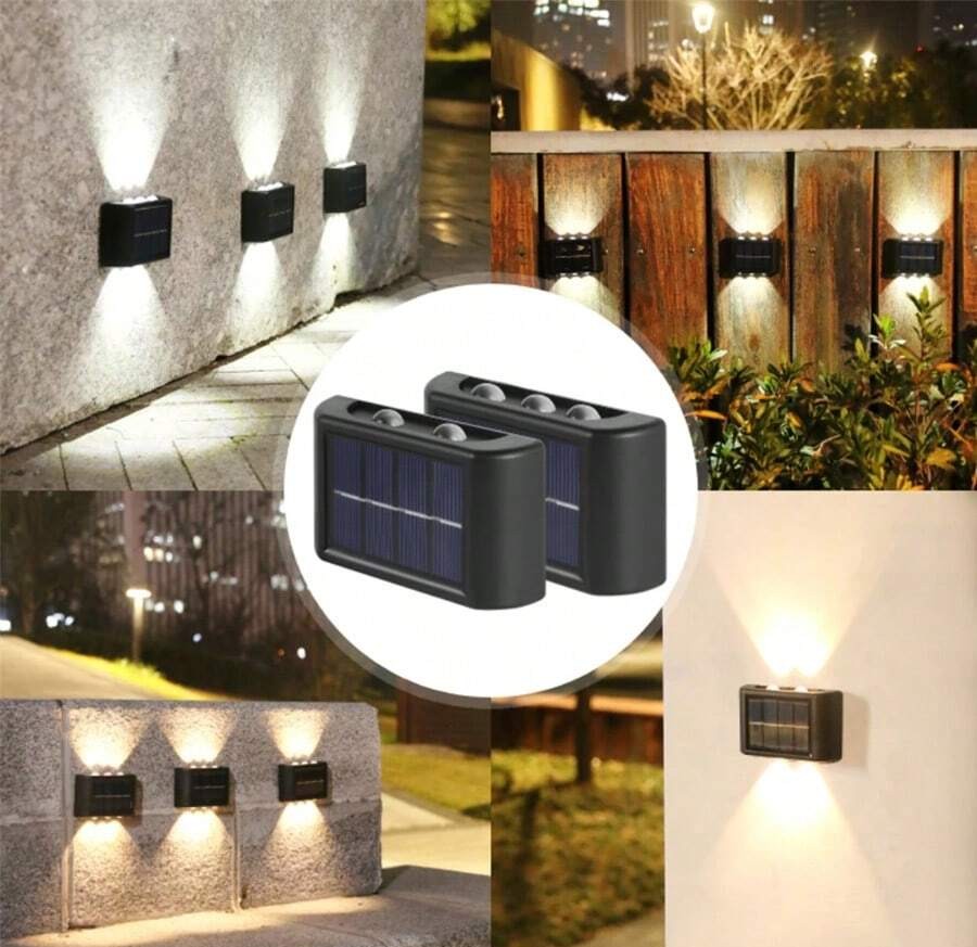 2件組太陽能壁燈，多LED雙排燈，暖光閃爍燈，裝飾氛圍燈，花園街道燈，戶外走廊燈與桌燈