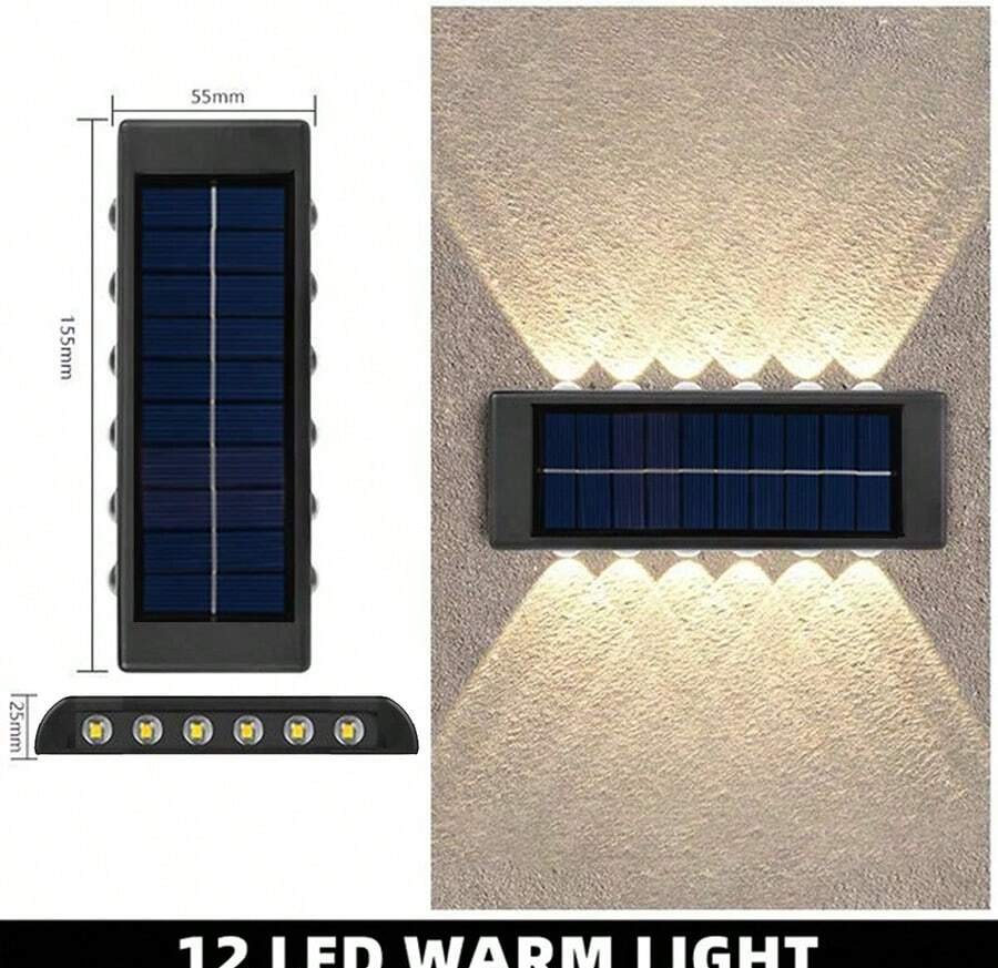 2件組太陽能壁燈，多LED雙排燈，暖光閃爍燈，裝飾氛圍燈，花園街道燈，戶外走廊燈與桌燈