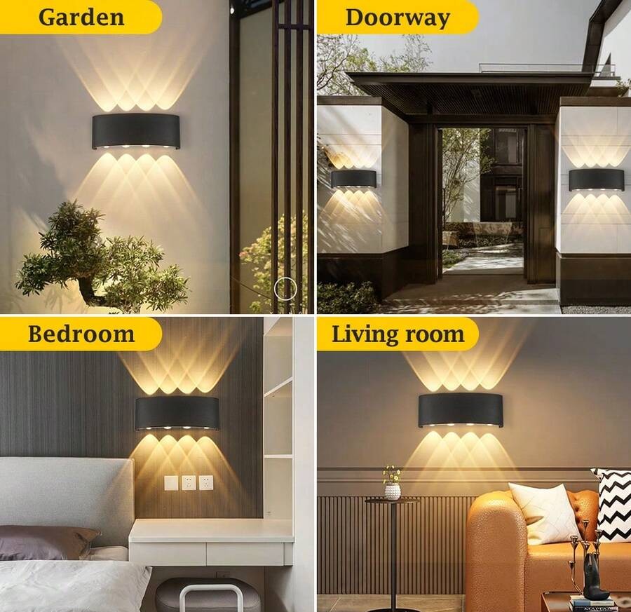 CANMEIJIA 2 件黑色/白色扇形壁灯,2W/4W/6W/8W/10W,LED 户外壁灯,IP65 防水,AC110-265V,简约室内壁灯灯具,适用于户外露台/楼梯/街道/室内/花园/客厅/浴室/厨房/卧室/走廊