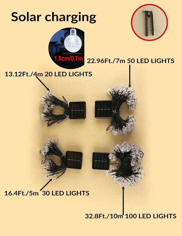 1入組20/30/50/100LED4/5/7/10M,8模式太陽能球形裝飾燈串,用於戶外庭院花園節日派對裝飾