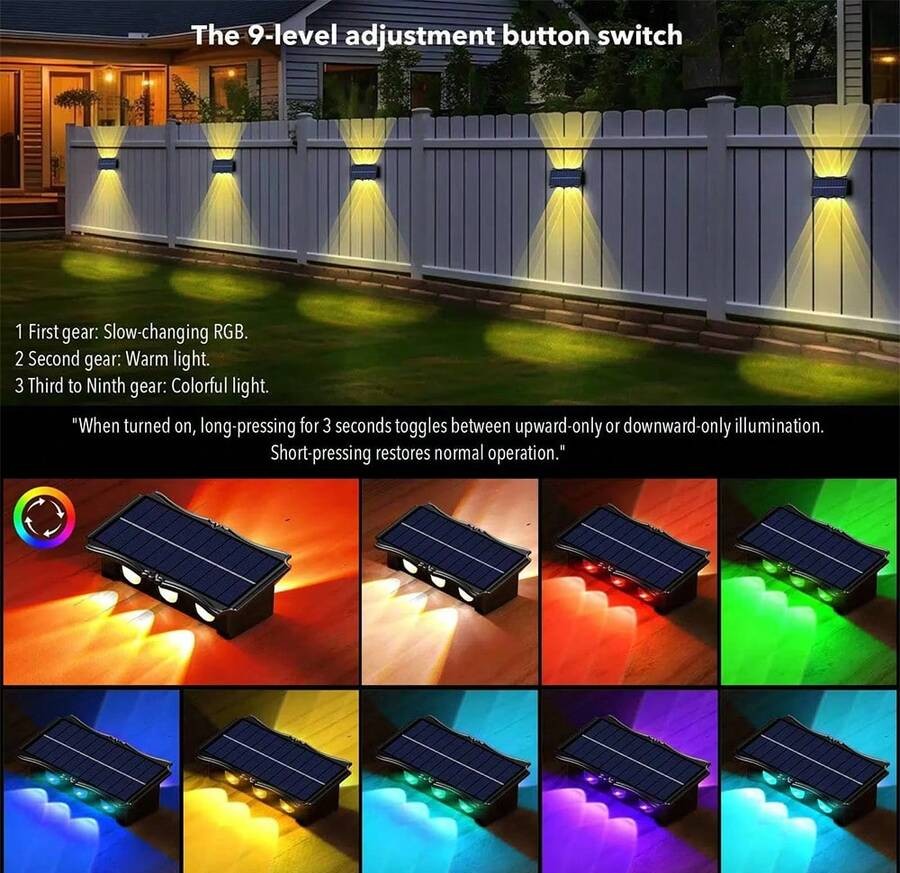 CANMEIJIA 太阳能壁灯,RGB 变色 LED 灯,大尺寸防水太阳能景观照明,现代家居装饰壁灯,适用于花园/停车场/外部走廊/入口/门廊/阳台/花坛/交叉路口/外墙/内墙/屋顶