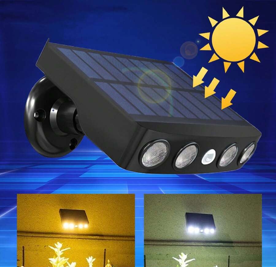 1 件太阳能户外壁灯,带运动传感器的户外花园太阳能灯,假监控灯,超亮 4 LED 大夜灯,5 LED 多功能小桩/壁灯,1200mAh 锂离子电池太阳能充电,模拟安全摄像头设计,3 种照明模式,不含遥控器