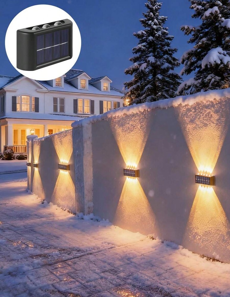 1个/2个/6个户外太阳能壁灯 8LED/10LED(白光,暖光) 家用户外照明灯具 太阳能透镜上下照明壁灯 适用于墙壁、柱子、停车场、车库、花园等。