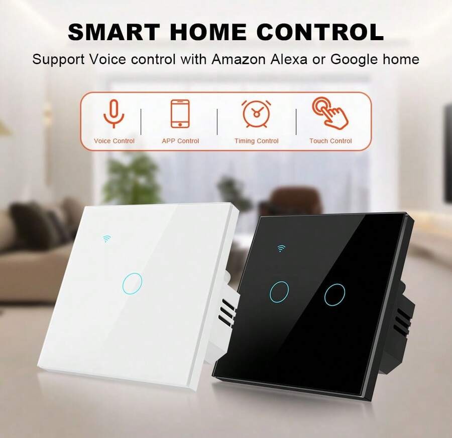 智能开关 EU WiFi - 带零线和不带零线两种版本 - 触摸式灯开关 400W 1/2/3/4 位 AC 220-240V - 可与 Alexa 和 Smart Life App 配合使用,实现语音控制 - 安装简便