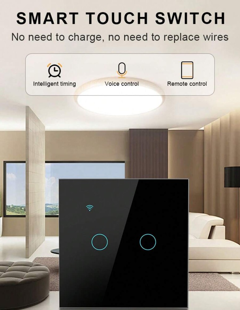 智能开关 EU WiFi - 带零线和不带零线两种版本 - 触摸式灯开关 400W 1/2/3/4 位 AC 220-240V - 可与 Alexa 和 Smart Life App 配合使用,实现语音控制 - 安装简便