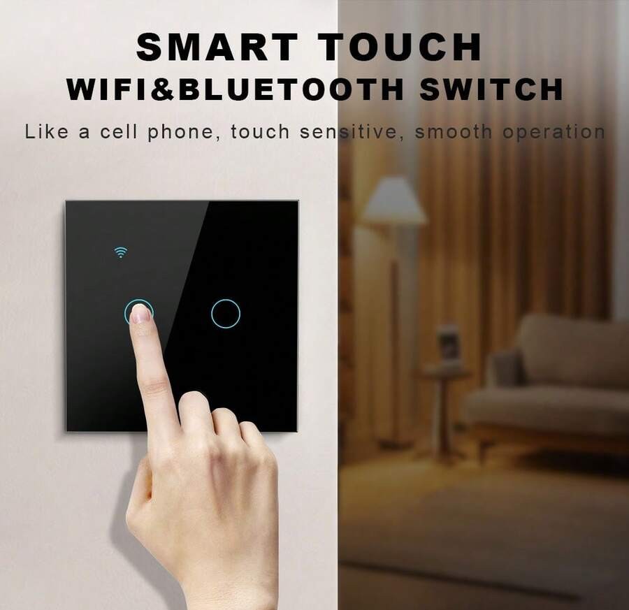 智能开关 EU WiFi - 带零线和不带零线两种版本 - 触摸式灯开关 400W 1/2/3/4 位 AC 220-240V - 可与 Alexa 和 Smart Life App 配合使用,实现语音控制 - 安装简便