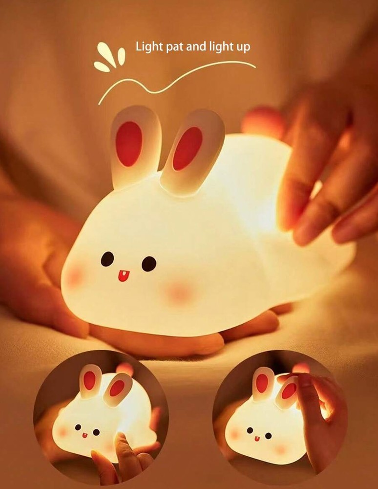 婴儿房台灯,婴儿房装饰灯,复活节兔子软硅胶触控感应夜灯,可充电,可爱动物造型幼儿房装饰台灯,儿童女孩生日礼物,男孩女孩圣诞礼物