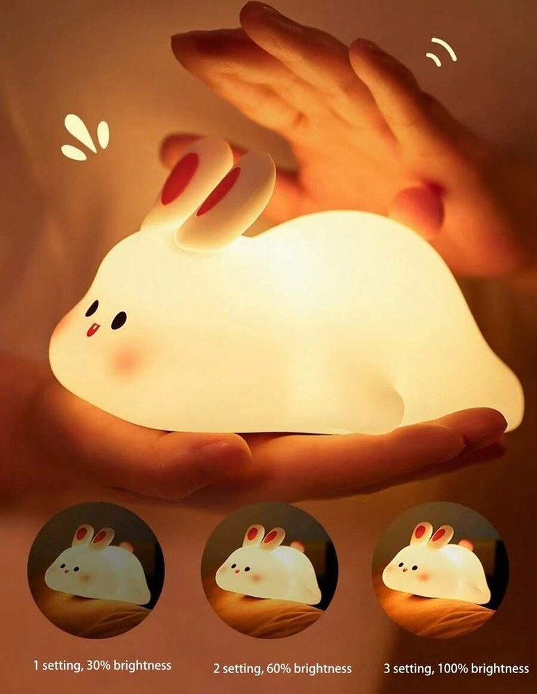 婴儿房台灯,婴儿房装饰灯,复活节兔子软硅胶触控感应夜灯,可充电,可爱动物造型幼儿房装饰台灯,儿童女孩生日礼物,男孩女孩圣诞礼物