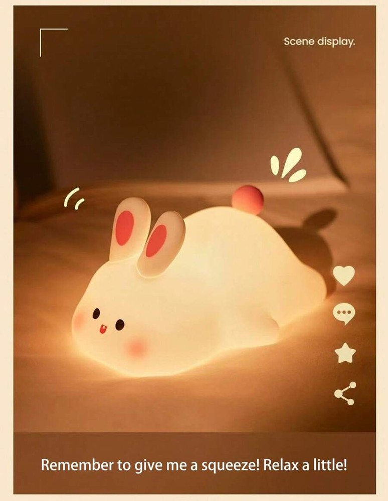 婴儿房台灯,婴儿房装饰灯,复活节兔子软硅胶触控感应夜灯,可充电,可爱动物造型幼儿房装饰台灯,儿童女孩生日礼物,男孩女孩圣诞礼物