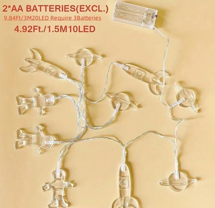 1个宇航员火箭星球串灯,电池供电,多色太空主题灯饰,适合儿童房装饰、派对、生日、家居、卧室、婴儿派对、家居装饰、礼物