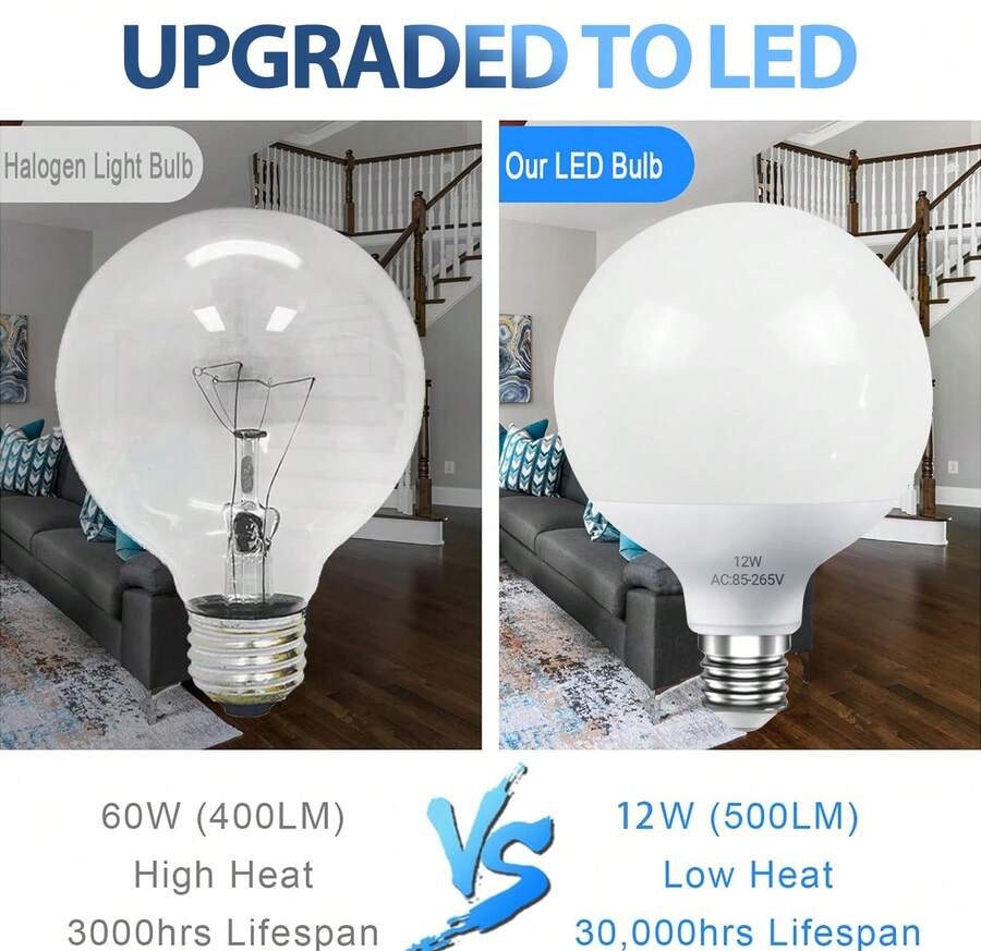 1 包 LED 球形灯泡,12/18/24/36W 梳妆台灯泡,日光 6000K/暖白 3000K,E27 底座,不可调光卧室化妆镜灯,LED 浴室灯