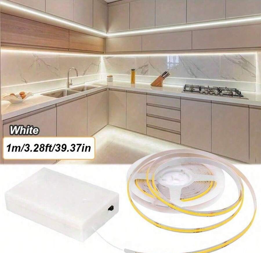 LQHZMYY 1件/2件裝電池供電COB燈條,透明與乳白色電池盒可選,5V電壓,多餘長度可裁剪不影響使用,自黏背膠易安裝,三色光可選,柔軟材質可撓曲設計,適用於居家、派對、婚禮、室內裝飾照明、活動氛圍燈光,高亮度COB燈,萬聖節、聖誕節及其他節日裝飾燈條